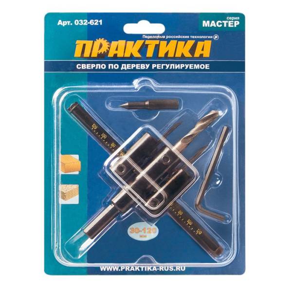 картинка Сверло по дереву регулируемое 30-120мм Практика /032-621/ от компании Иж-туд