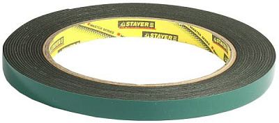 картинка Лента клейкая монтажная  9мм*5м, на вспененной основе, черная Stayer /12233-09-05/ * (-3) от компании Иж-туд