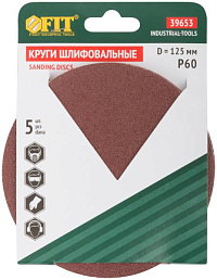 картинка Круг шлифовальный (5шт) 125мм с лип (Р60) Fit /39653/ от компании Иж-туд